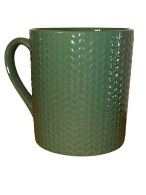 Green Ceramic Coffee Mug With Textured Chevron Pattern 14 Oz Dishwasher & Microw